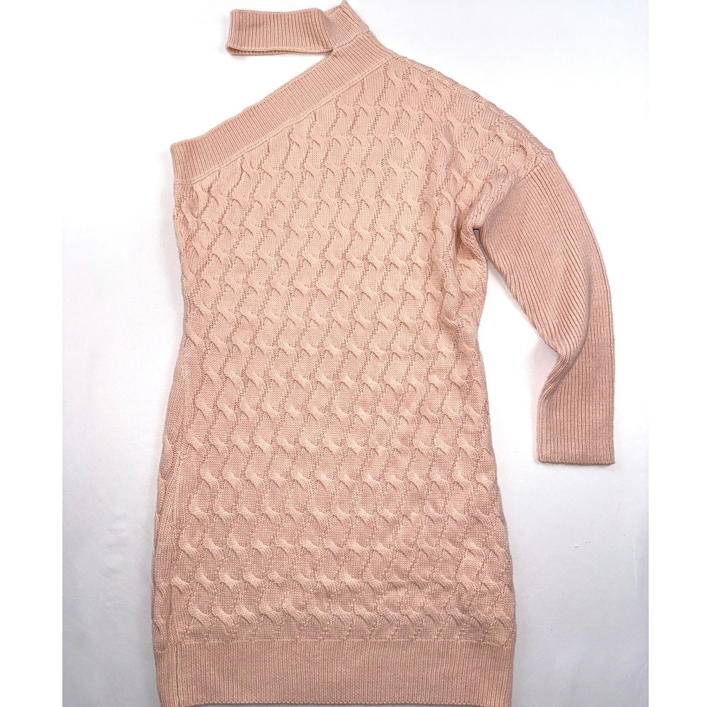 Venus Sweater Dress One Shoulder Long‎ Sleeve Cable Knit Mini Dress Medium